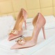 1363-K79 Banquet High Heels Shallow Notched Pointed Thickened Suede Side Cut Pearl Water Diamond Buckle Bow Tie Single Shoe