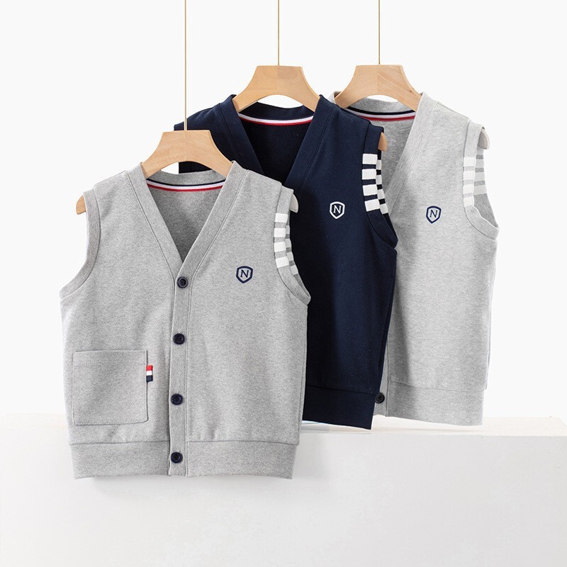Children's vest boys' spring and autumn preppy style vest knitted vest big children's cotton outer wear boys' autumn waistcoat