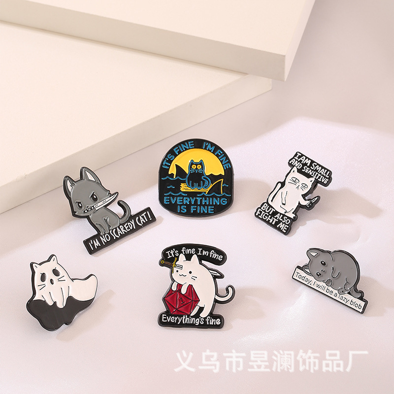 跨境新品暗黑系猫咪金属胸章创意动物百搭字母别针包包衣服配饰批|undefined