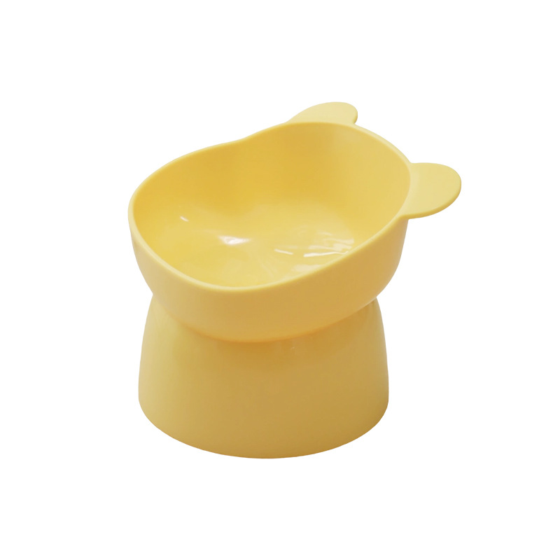 Oso de dibujos animados de patas altas gato tazón para mascotas oblicua boca cuello protección gato comida tazón alimentación agua potable gato tazón al por mayor