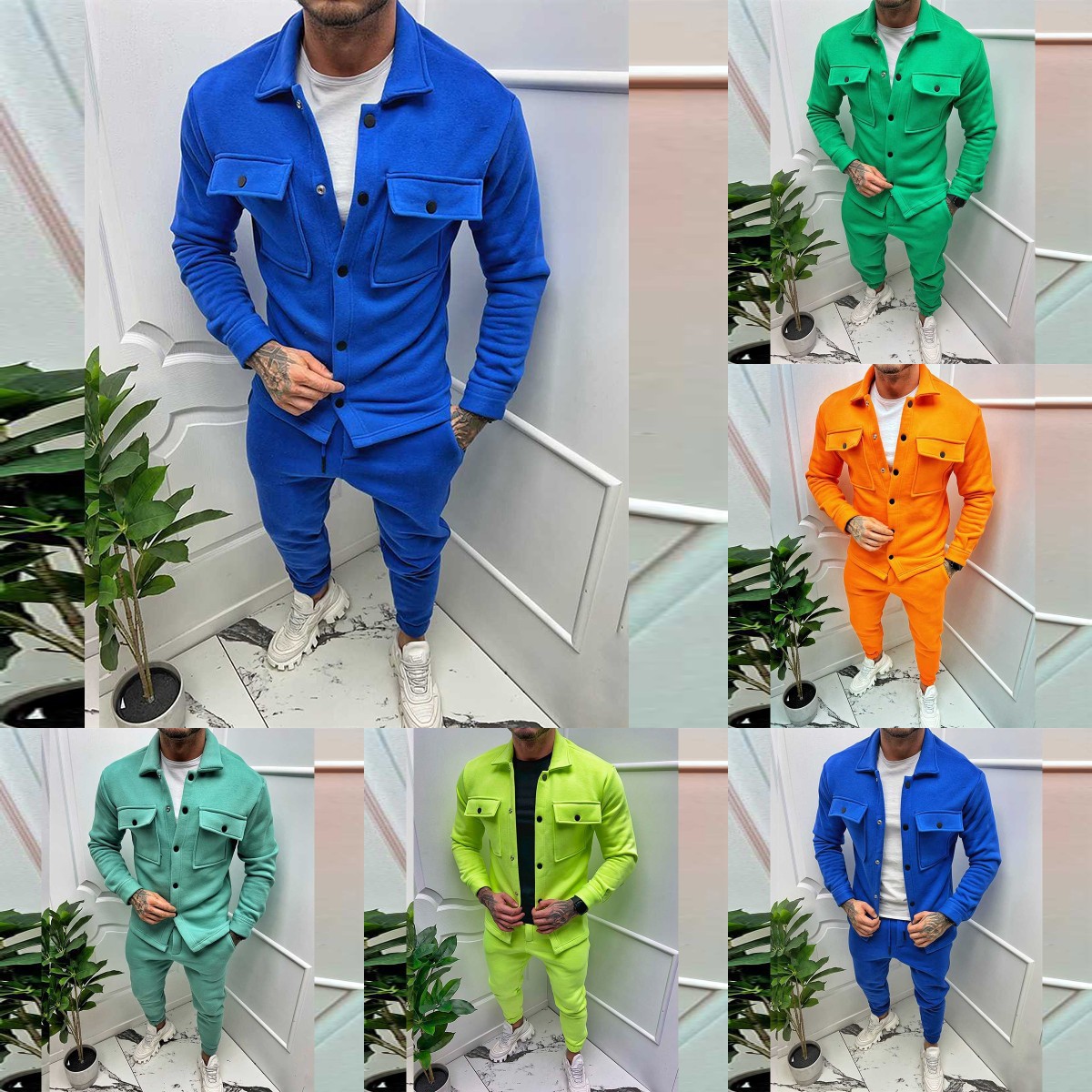 Herrenbekleidung 11 Farben Modeanzug 2 Stück Herrentrend Frühling und Herbst Qualität Baumwolle dicke Freizeitjacke Hosen Größe_voghion.com
