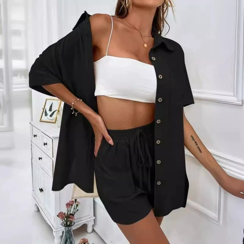 Модные шорты, цветной комплект, рубашка для отдыха, европейский стиль, AliExpress, оверсайз, с коротким рукавом