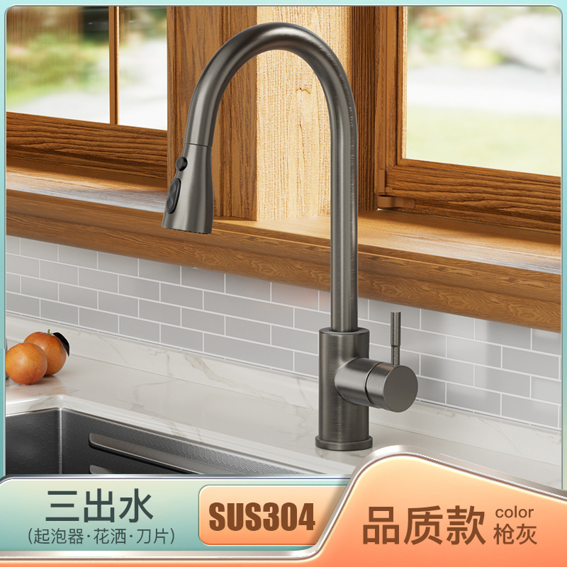 Grifo Extraíble de Cocina Fría y Caliente de Cobre Giratorio Anti-salpicaduras para Fregadero