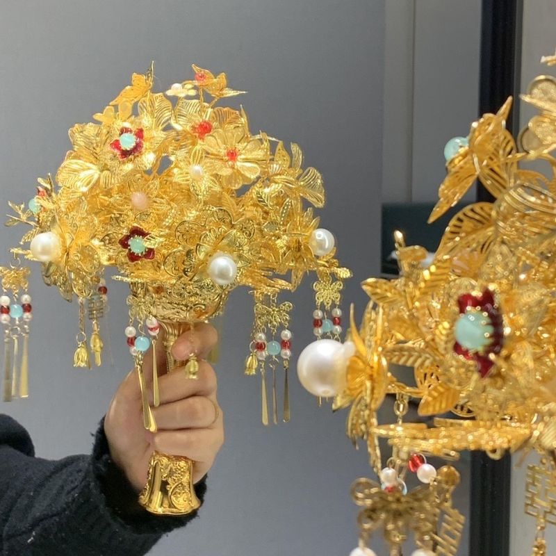 金色手捧花diy高级材料中式婚礼新娘新婚秀禾旗袍送闺蜜结婚礼物|undefined