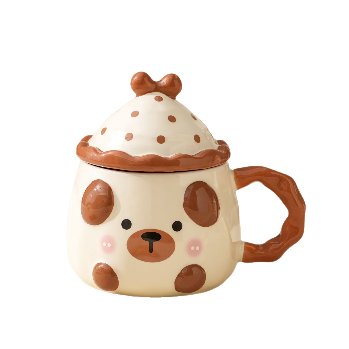 Creativo, encantador, personalidad, cariñosa y divertida, taza de animales de dibujos animados en relieve con tapa de cerámica, taza de agua de alto valor, taza transfronteriza