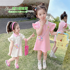 女童彩色小熊Polo裙2024夏季新款洋氣時髦兒童裝女寶寶甜美連衣裙