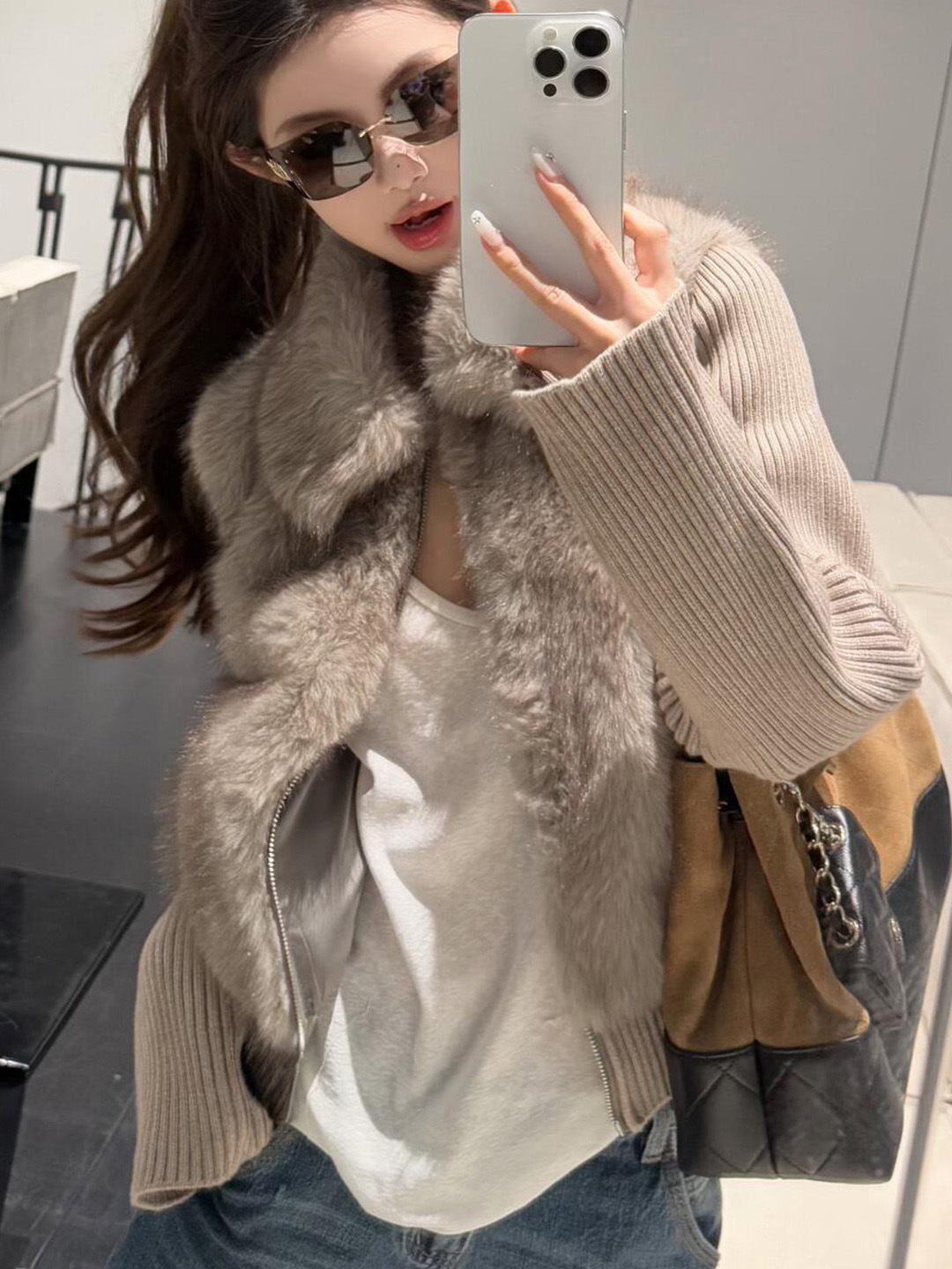 2025 Winter New Style Young Fashionable Environmentally Friendly Fur Outwear Women's Short Knitted Sleeves Detachable 5