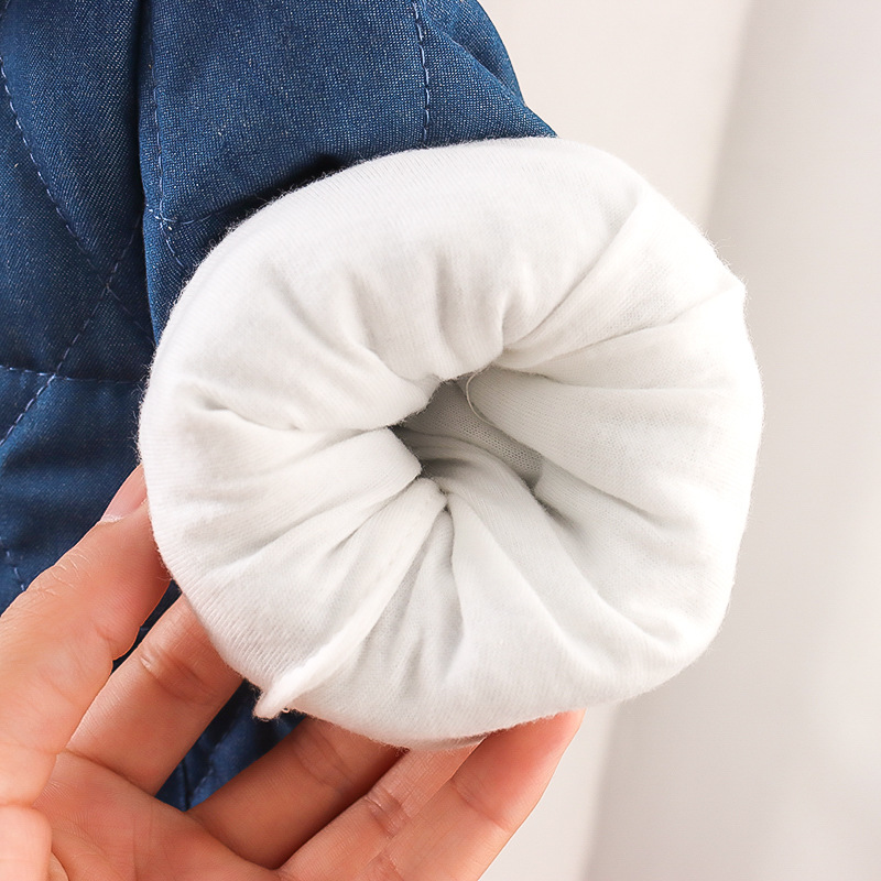 Bebé escalada Otoño e Invierno ropa de una sola pieza acolchado engrosado Denim mameluco hombres y mujeres bebé algodón cálido mameluco