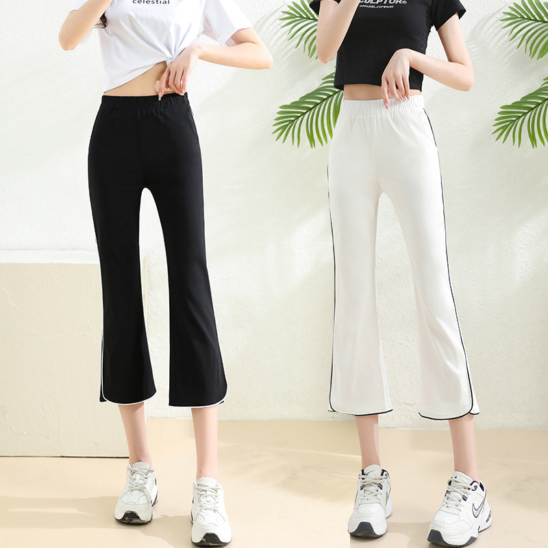 Ice silk quick dry micro-pants female summer thin breathable split casual pants elastic external wear elastic bottom pants
