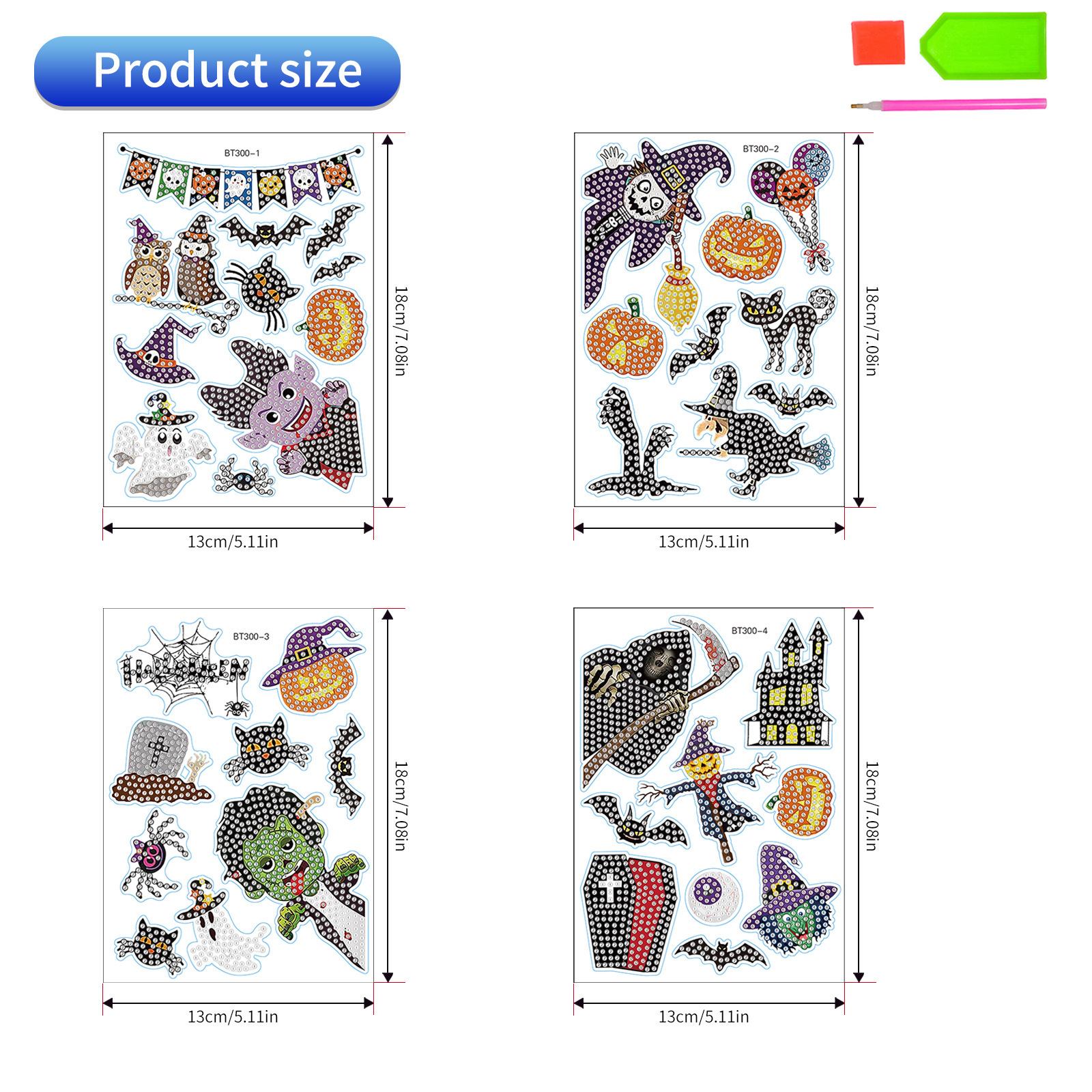 Venta caliente de dibujos animados pegatinas de Halloween diamante pintura libre pegatinas DIY ladrillo pintura pared pegatinas niños hechos a mano pegatinas diamante redondo