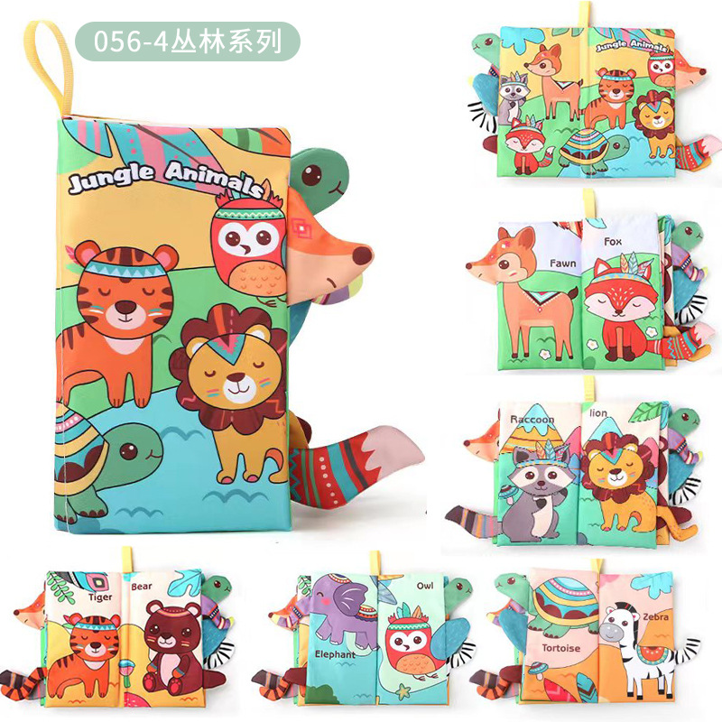 Educación infantil libro de tela tridimensional de cola no desgarrado con papel de resonancia BB juguetes de dinosaurios animales del bosque libro de tela bebé image 9