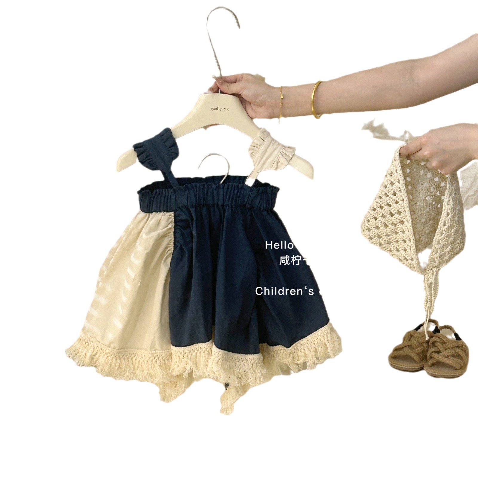 [Enviar turbante] verano de 2025 nuevo diseño de niñas sensación de extranjero empalme chaleco de cinturón vestido de niña pequeña serie Mori