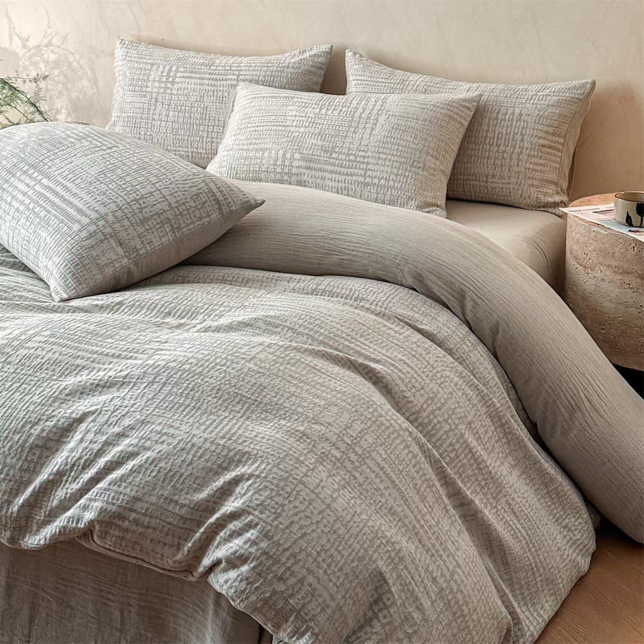 Set copripiumino in microfibra, copripiumino di classe A, per neonati, semplice, puro cotone e lino, set di quattro pezzi, delicato sulla pelle, morbido, adatto per dormire._voghion.com