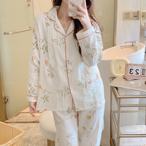 A variety of gauze lapel lemon maternity suit double-layer gauze confinement clothing maternity breastfeeding clothing one piece drop shipping