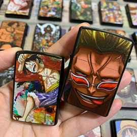 抖音盲盒煤油打火机动漫卡通文字款火影海贼王彩印图片磨砂质感