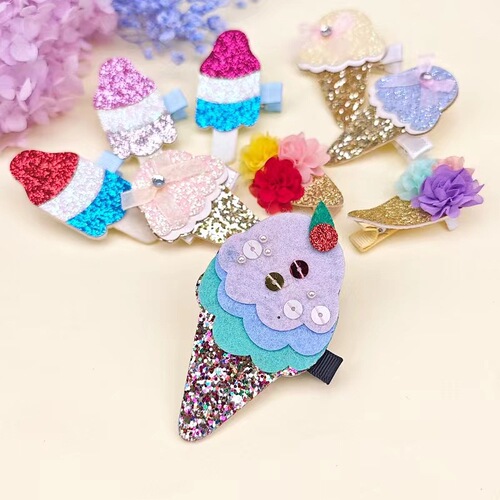 90510 Children's Fun Ice Cream Cone Hair Clip Flower All-inclusive Children's Hair Clip Princess Sequin Greet Side Clip