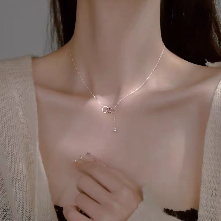 New live hot selling tassel double ring pendant titanium steel necklace female no fading niche simple design clavicle chain_voghion.com