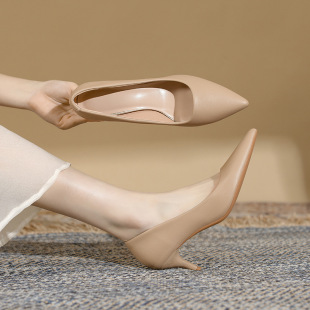 Nude color high heels not tired feet pointed 2025 spring and autumn new net red royal sister temperament 5CM thin heel shoes women