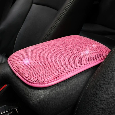 Diamond-Encrusted Armrest Protective Cover, Hot-Drilled – Armrest box - pink-pink-diamond