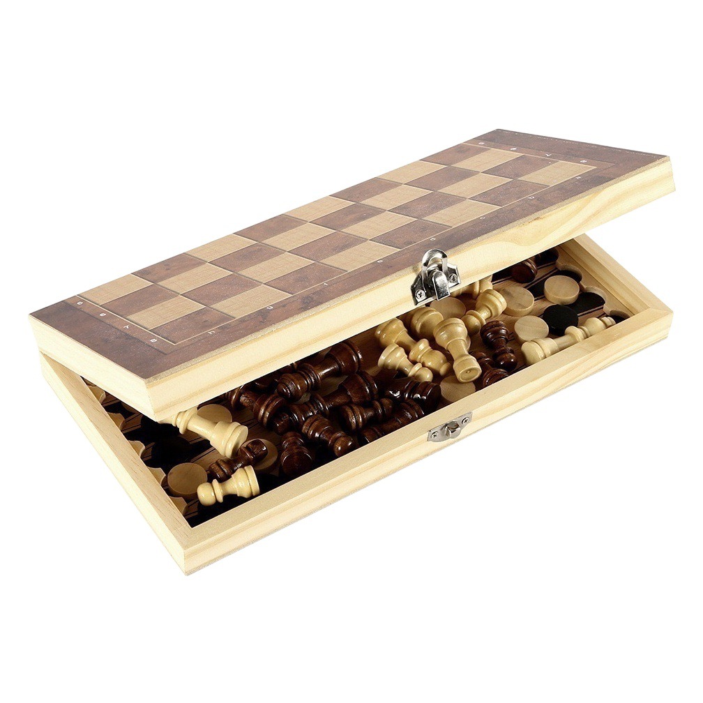 Juego de ajedrez blanco y negro multifuncional Ajedrez ajedrez de madera tres en uno plegable mediano tamaño grande y pequeño