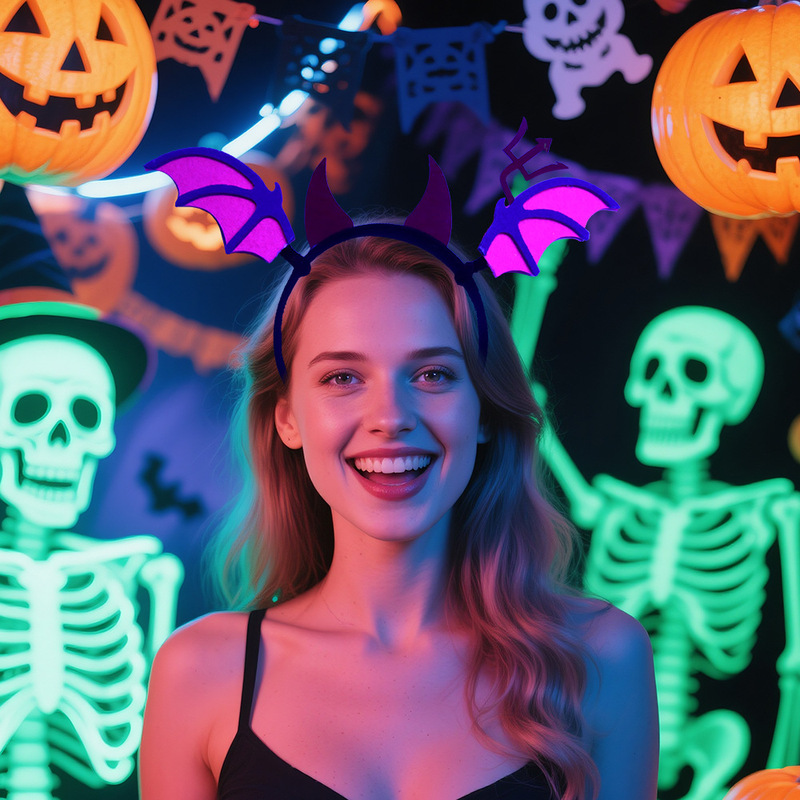 ハロウィン蛍光カラーストリップヘッドバンド、子供用ゴーストフェスティバルパーティーヘッドバンド、蜘蛛の巣文字入りパンプキンゴーストハンドヘッドバンド|undefined
