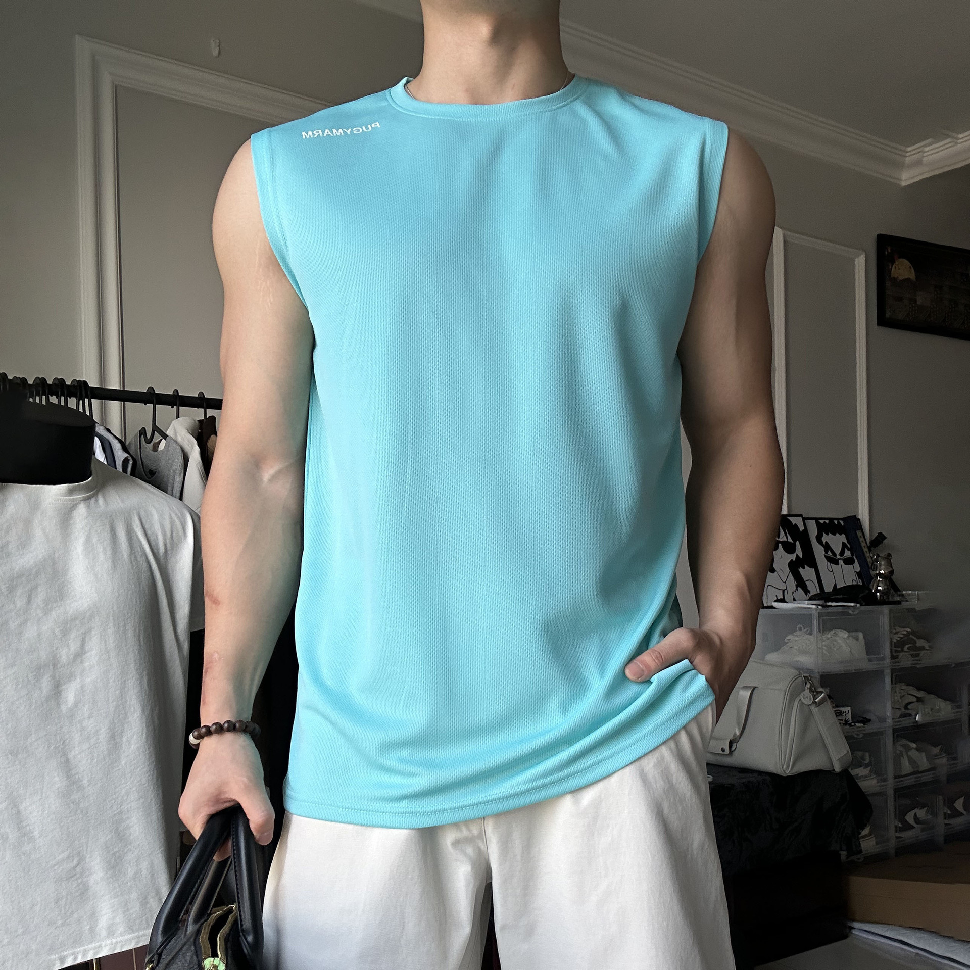 Men's Vest Ice Silk Summer Thin Sports Fitness Quick-Drying Sports Casual Running Fitness Large Size Loose Vest
