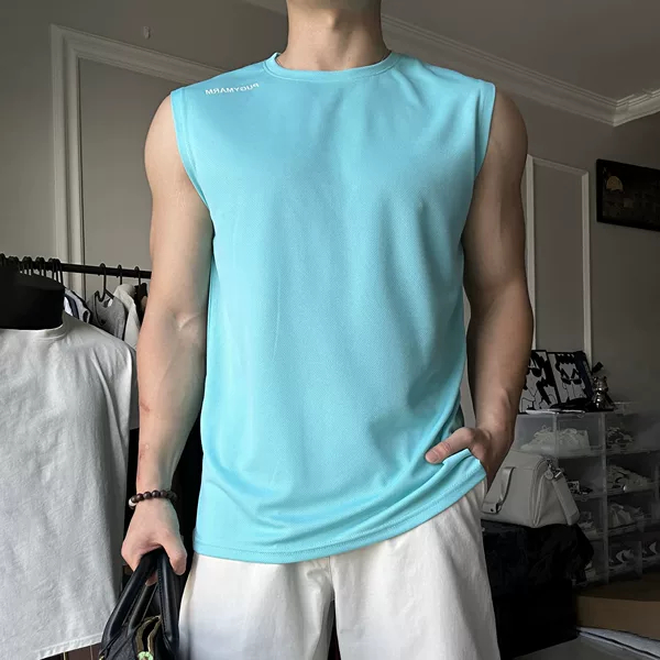 Men's Vest Ice Silk Summer Thin Sports Fitness Quick-Drying Sports Casual Running Fitness Large Size Loose Vest