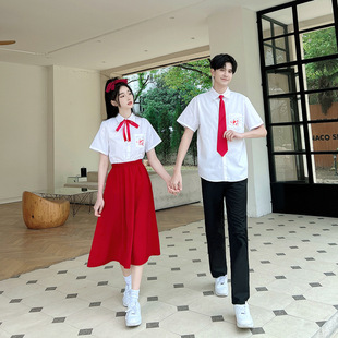 Real Shot of Couple Outfits for Middle and High School Students, Chorus Performance Uniforms, Class Uniforms, Uniform Suits, Hospital Style Suits, Short-Sleeved Shirts