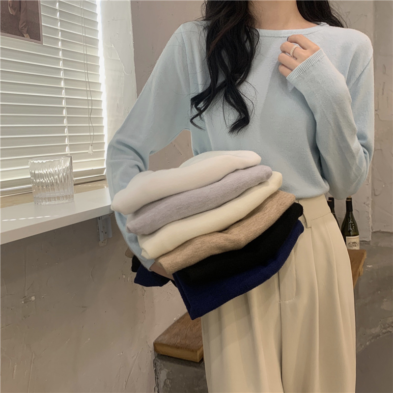 实拍 真实价 秋季新款套头长袖针织衫上衣女打底衫