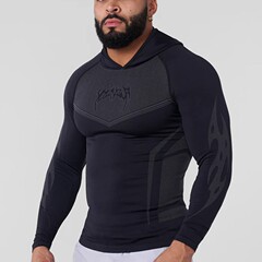 YOUNGLAアメリカの新しいメンズタイトtシャツジョガースポーツフィットネスランニングトレーニング速乾フード付き長袖