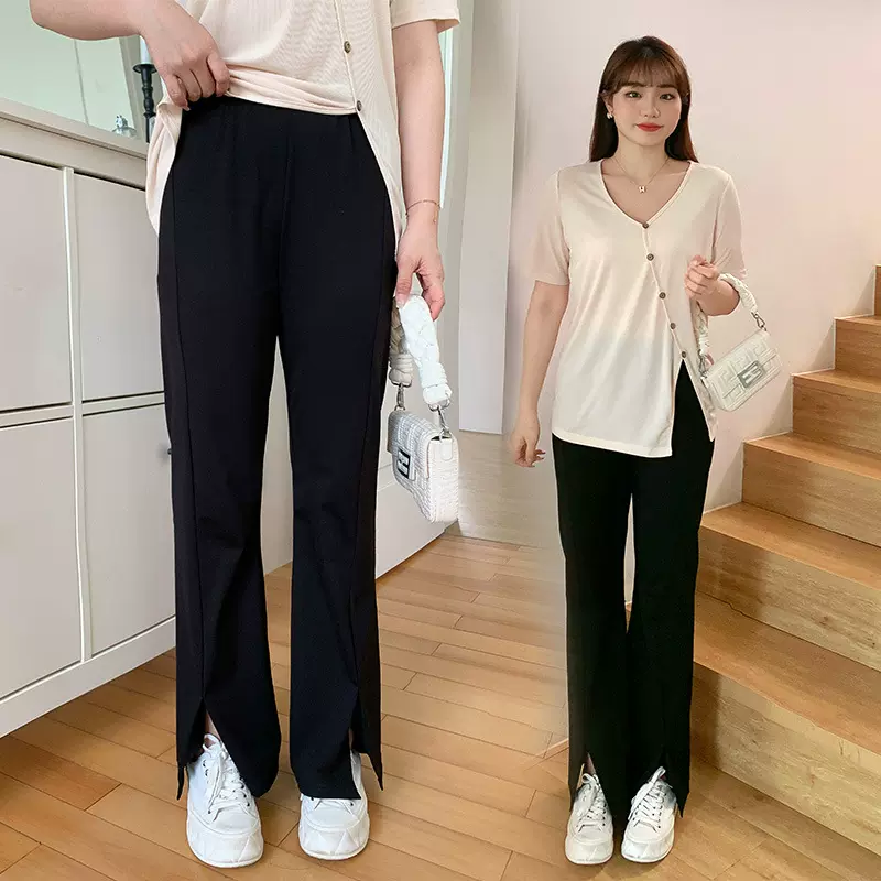 裤子胖mm欧美风大码女装夏季薄款开叉微喇叭显瘦高腰休闲长裤3045