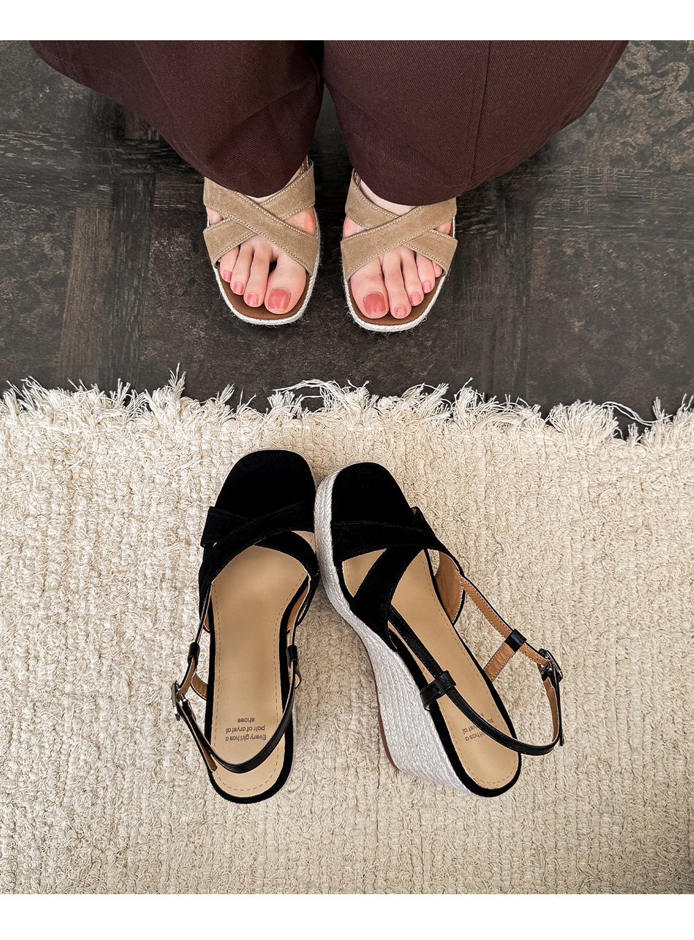 Sandal cao gót nữ đế xuồng phong cách Pháp, quai chéo đan, gót 9 cm — màu đen, màu mơ chi tiết 12