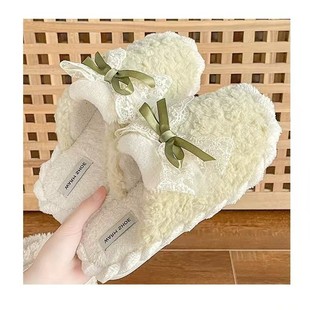 2024 new lace bow home cotton slippers Korean fairy wind winter cotton slippers for men and women couples wholesale