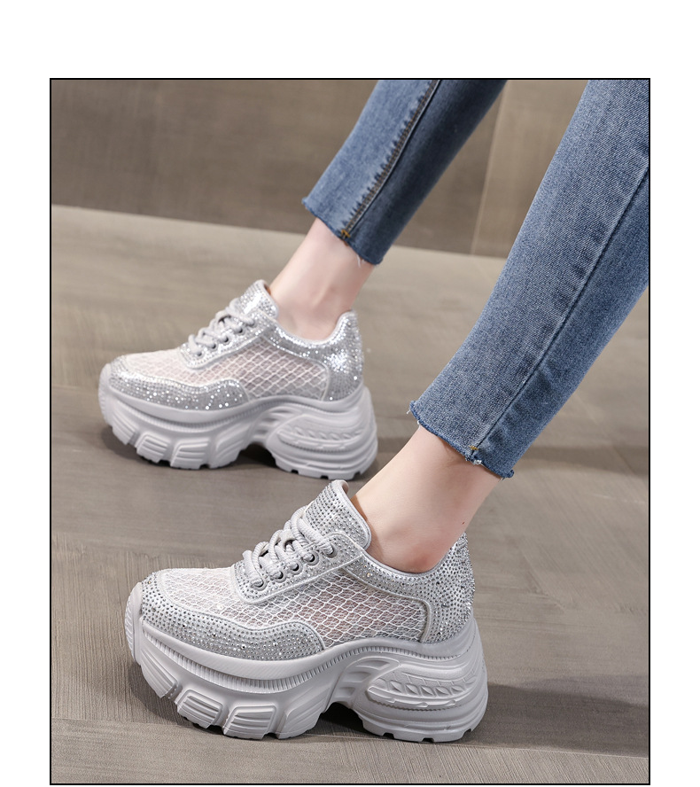 Giày sneaker nữ đế dày lưới thoáng khí đính đá rhinestone — Màu trắng chi tiết 15