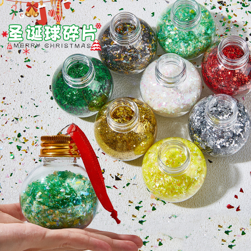 Cross-border nail art Christmas theme fragments ultra-thin PET high sparkle small wine bottle handicraft jewelry wholesale