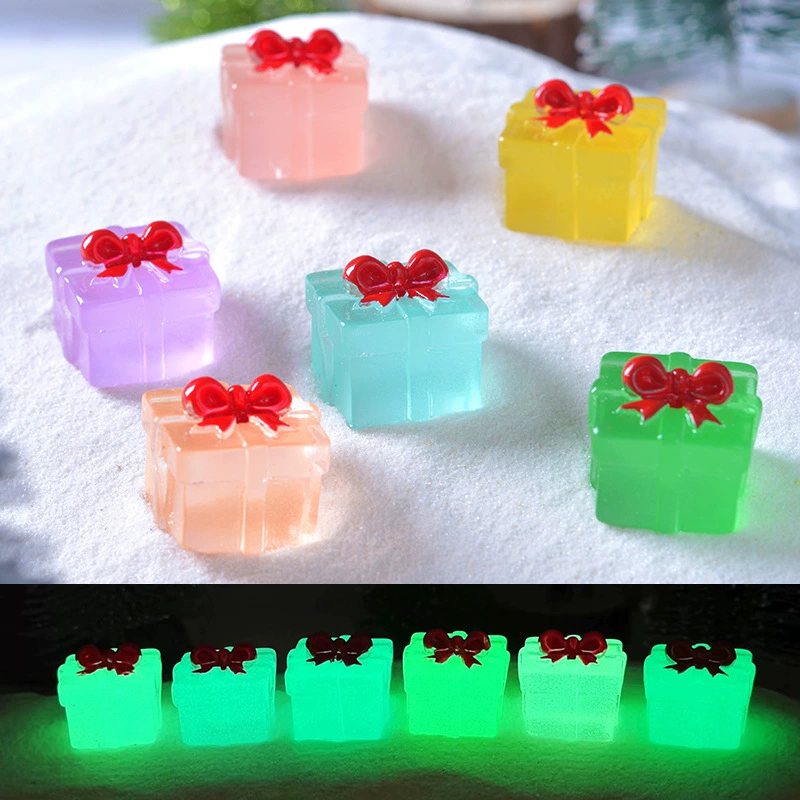 Новая Рождественская светящаяся квадратная Рождественская Подарочная коробка микро пейзаж украшение из смолы красочная прозрачная подарочная коробка аксессуары для поделок