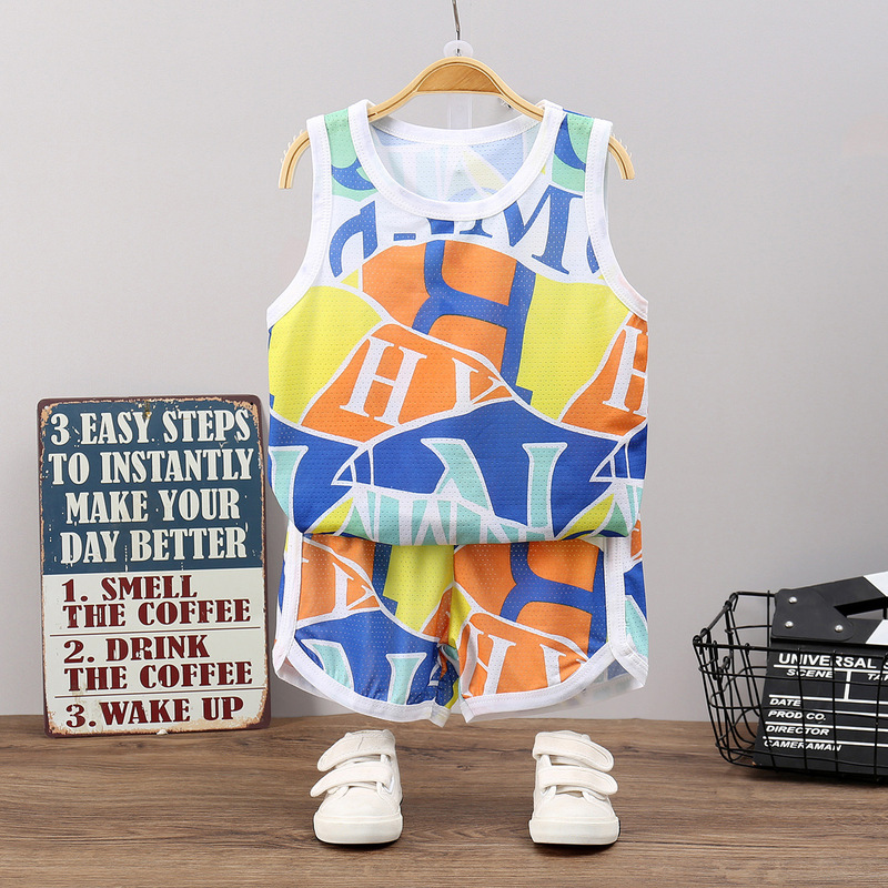 Children's summer sleeveless suit quick-drying clothes boys home clothes girls vest suit mesh Hollow children's clothing wholesale Children's summer sleeveless suit quick-drying clothes boys home clothes girls vest suit mesh Hollow children's clothing wholesale
