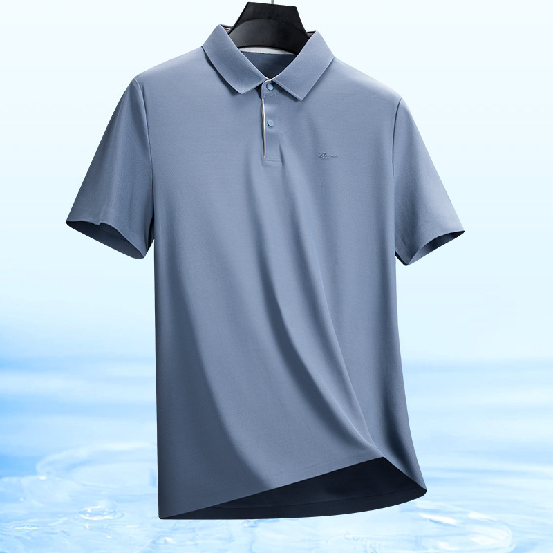 Summer Seamless Short-Sleeved T-Shirt Men's Ice Silk Quick-Drying Business Skin-Friendly Breathable Knitted Elastic Casual Polo Shirt Men's t