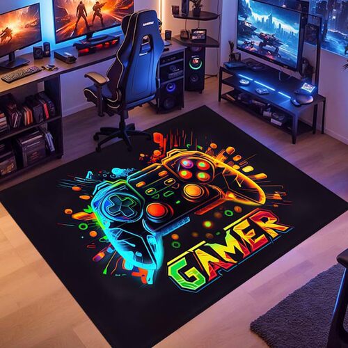 TEMU Game Controller Floor Mat 3D Colorful Esports Carpet Easy to Clean Non-Slip Bedside Rug