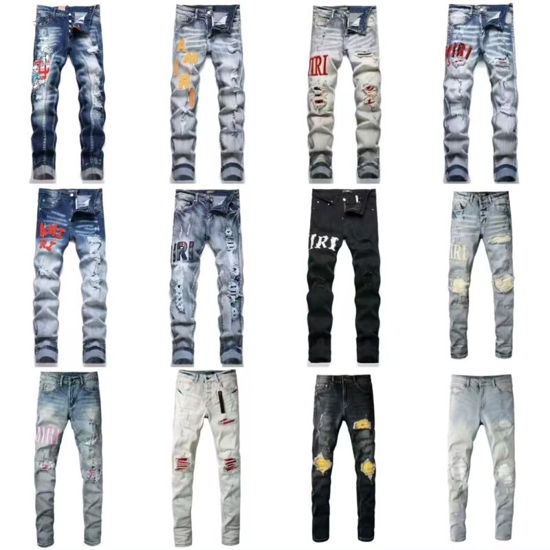 Pure Original American High Street Am New Letter Patch Jeans for Men Versatile Cool Trendy Brand Internet Celebrity Pants