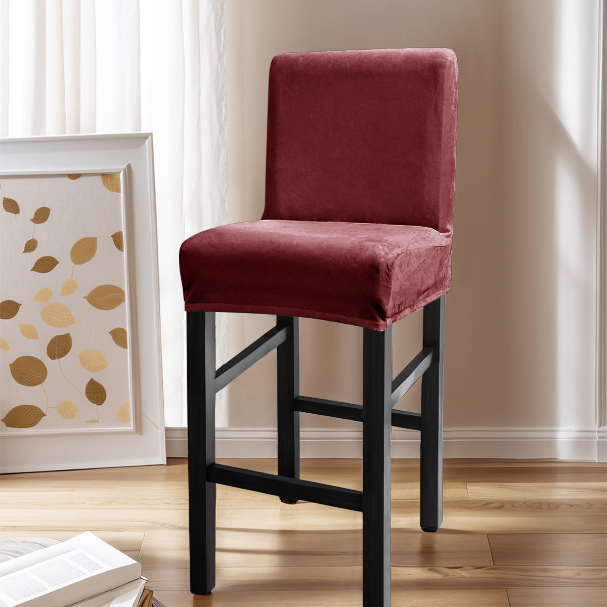 Amazon transfronterizo color sólido elástico plata silla cubierta polvo bar restaurante cubierta de silla de espalda baja temu