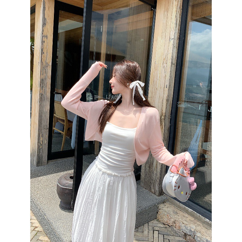 Sun Protection Cardigan for Women, High-End Pink Outerwear, Summer Knitted Cardigan Top