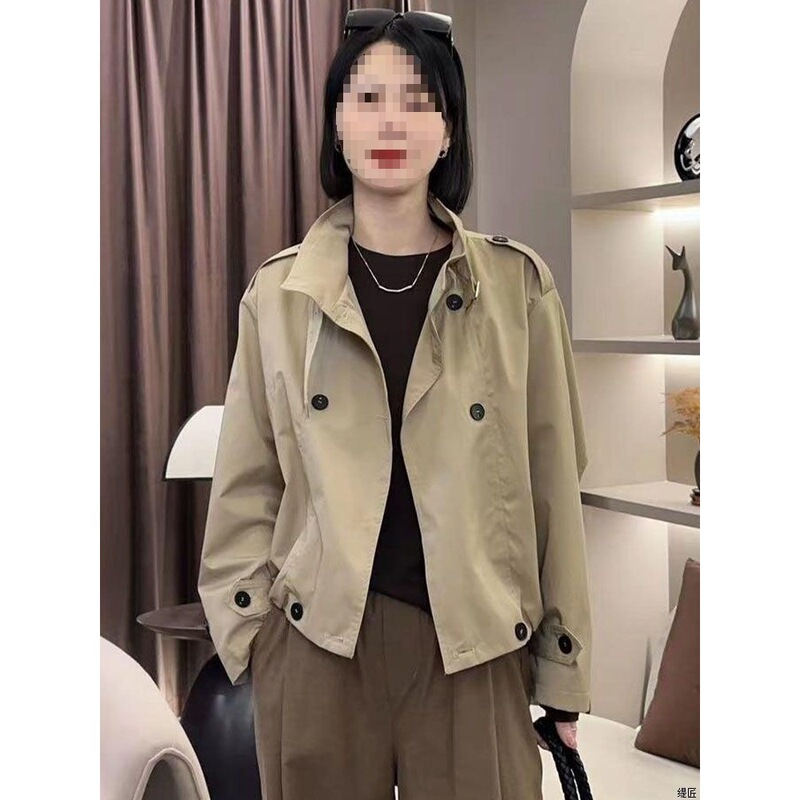 短款上衣2025年立领新款小个子宽松风衣外套女休闲秋季双排扣时尚|undefined