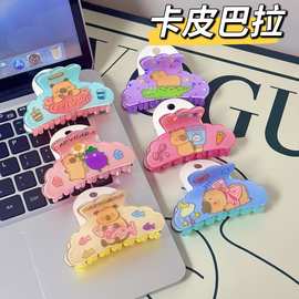 新款可爱卡通发夹印花卡皮巴拉鲨鱼夹儿童盘发发夹多巴胺彩色发饰