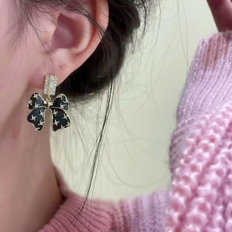 Bow Knot Pattern Women'S Gender 1 Pair Elegant Bow Knot Inlay Alloy Rhinestones Drop Earrings