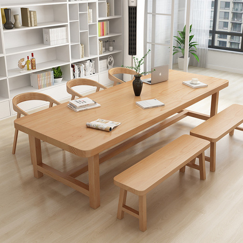 Modern minimalist solid wood office conference table, multi-person negotiation conference table and chair set, library reading solid wood desk