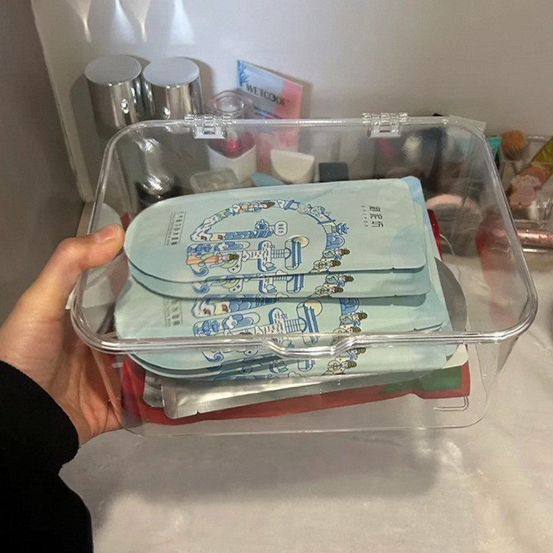 翻蓋式桌面收納盒透明茶具酒杯防塵整理盒臥室宿舍面膜帶蓋收納盒 4