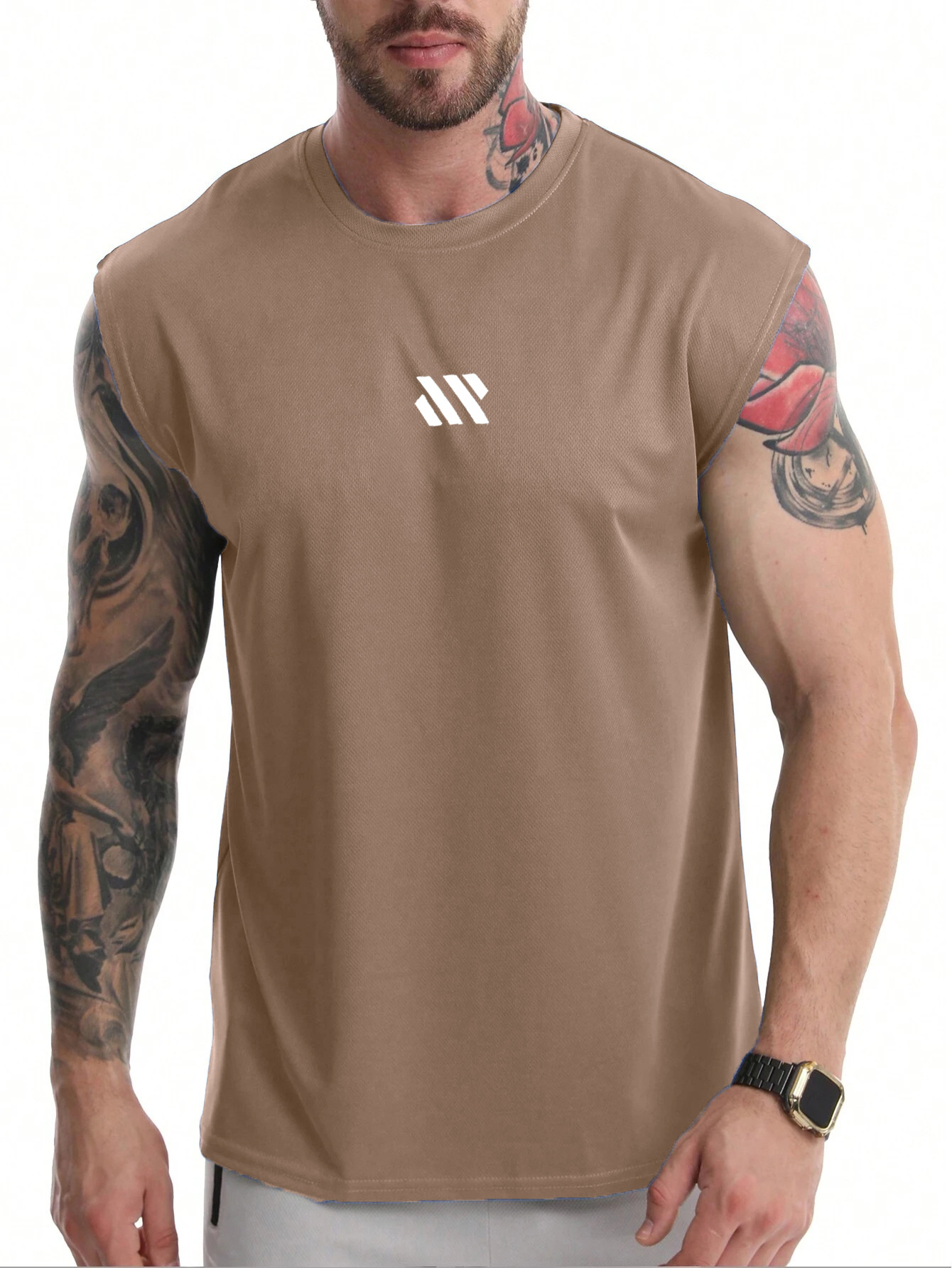 Camiseta de hombro ancho para hombres de verano chaleco de fitness de malla entrenamiento de ropa de fitness relajado chaleco de Maratón de marea de cuello redondo