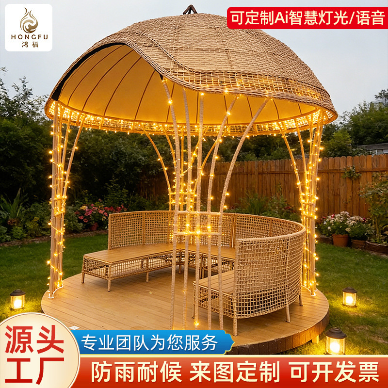 Outdoor Sunshade Gazebo Courtyard Villa Bamboo Woven Gazebo Hand-Woven Rooftop Garden Creative Rattan Sunshade