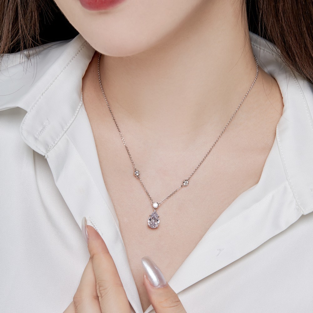 Simple Style Water Droplets Silver Plating Inlay Zircon Pendant Necklace 1 Piece